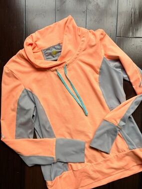 Kiwi Kate Women's Pullover L Orange Stripe Gray Boutique Athleisure Yoga Workout